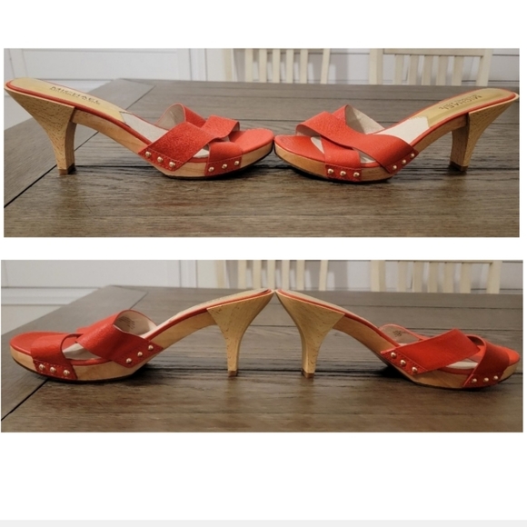 Michael Kors Saffiano Leather Slide Sandles Wood Heel Orange Size 9.5 - Picture 6 of 13